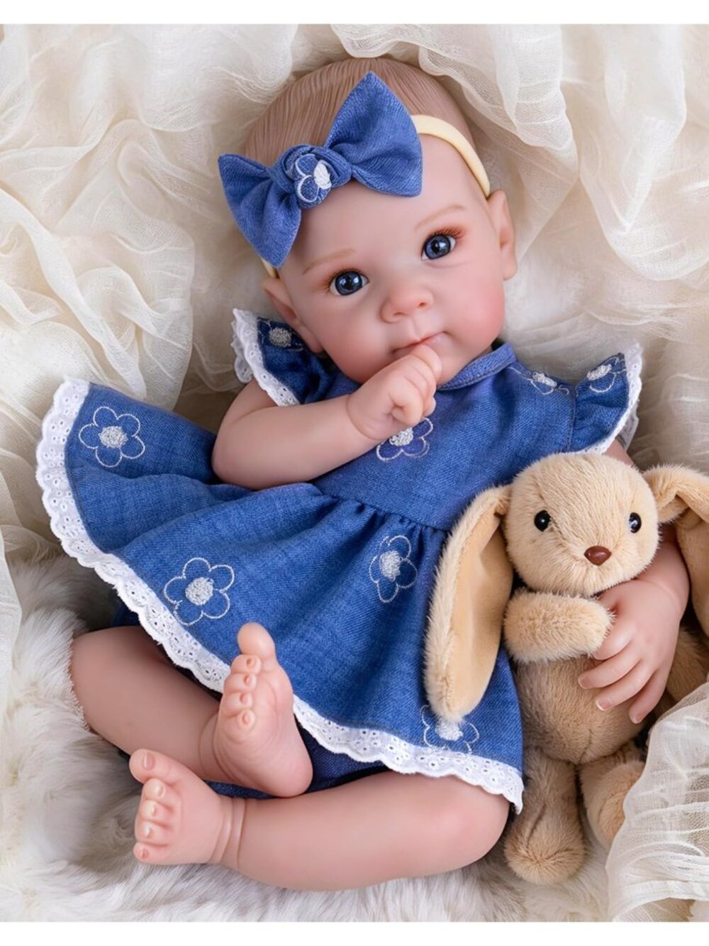 20in Reborn Baby Girl Doll Blue Dress Complete Accessory Gift Set Newborn